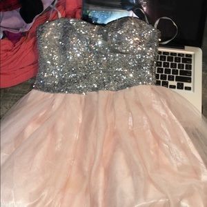 Strapless short pink and silver prom dress